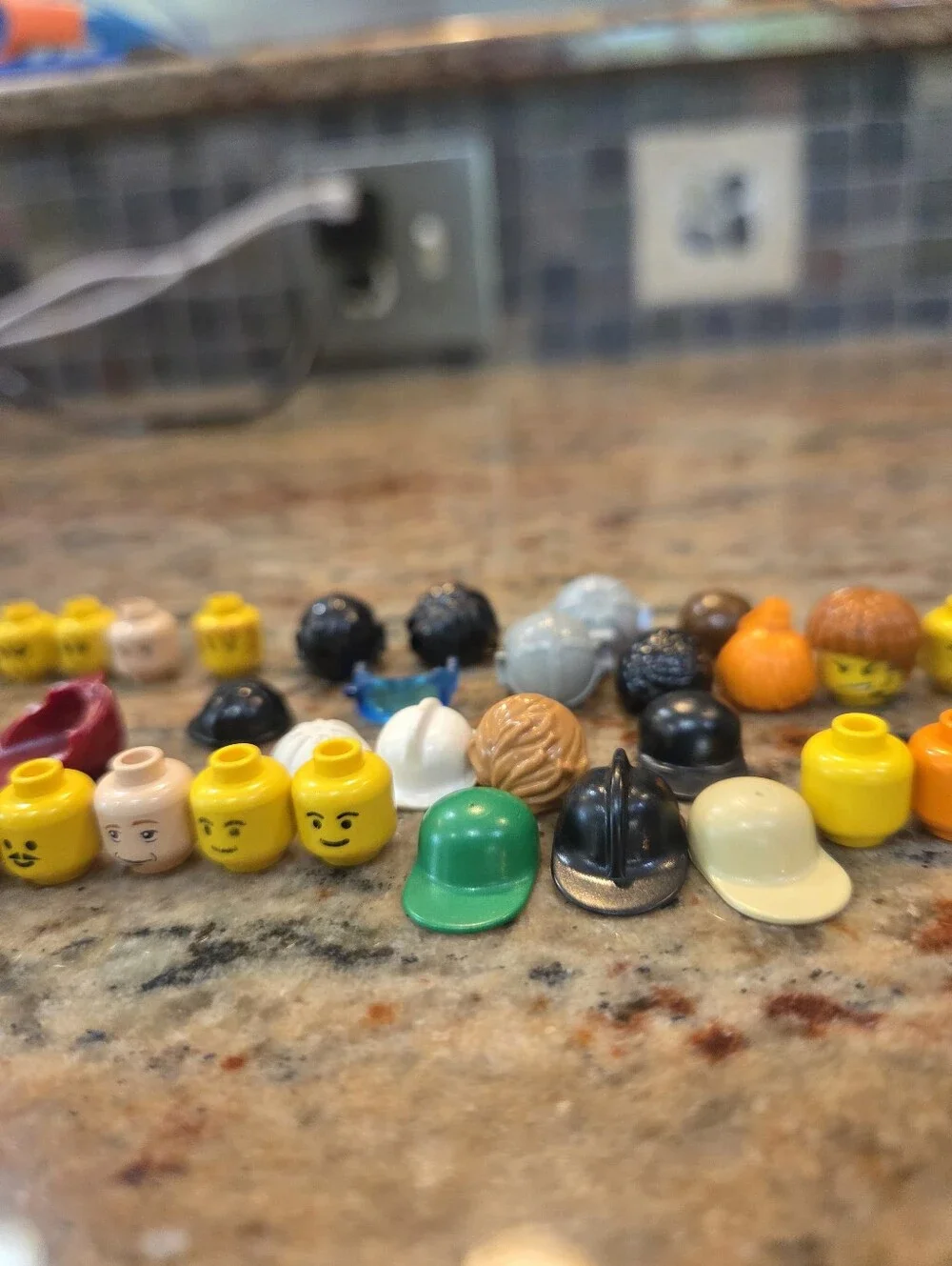 Assorted Lot Of 58 Lego Minifigure Heads Some Blank Hats Hair Random Set Pre-O
